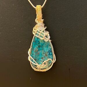 Shattuckite wire wrapped pendant. Handmade piece
